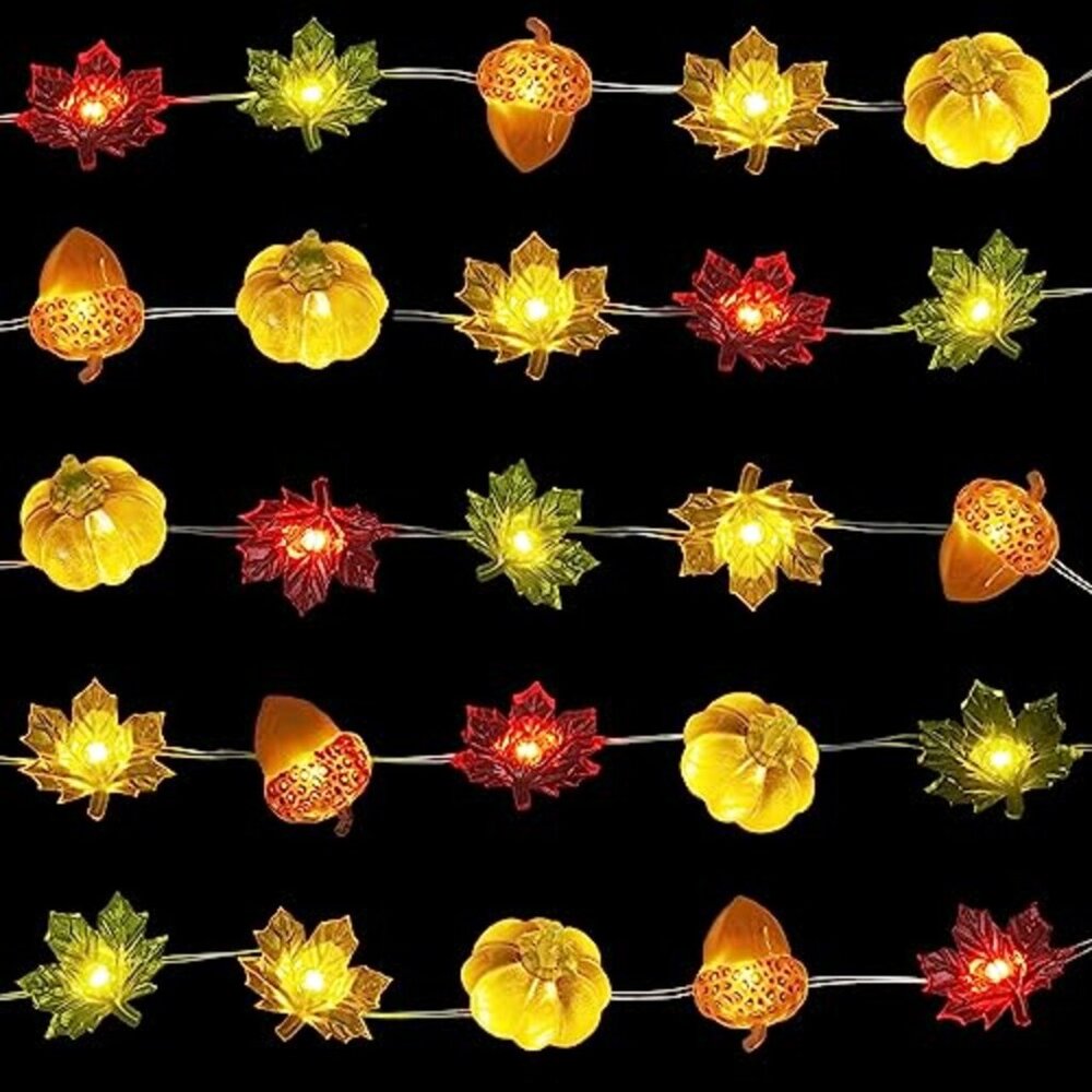 Fall String Lights Acorn Pumpkin Maple Leaf 3D LED 10 FT Thanksgiving  Lights